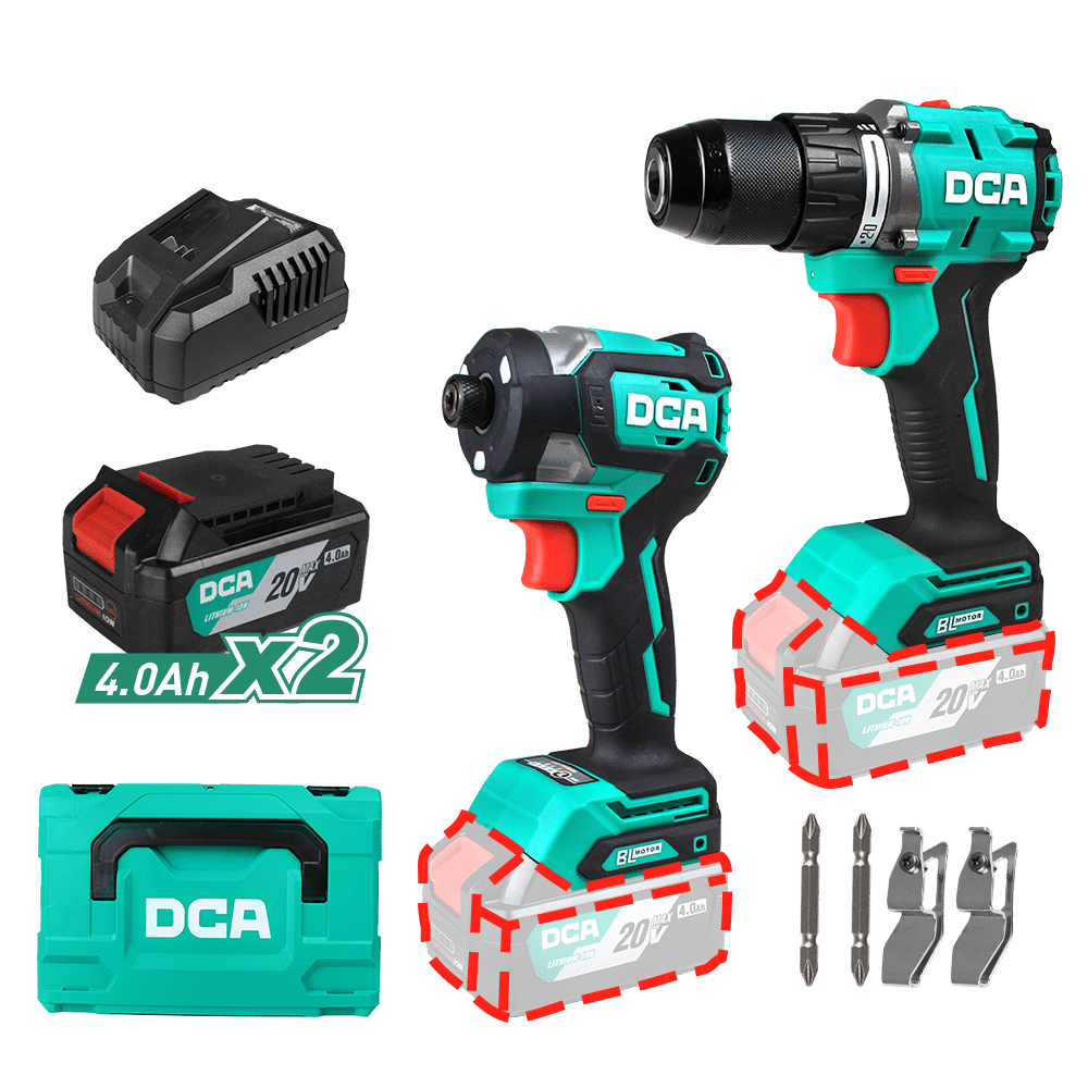 COMBO TALADRO PERCUTOR + DESTORNILLADOR IMPACTO 20V BRUSHLESS 2X4.0AH