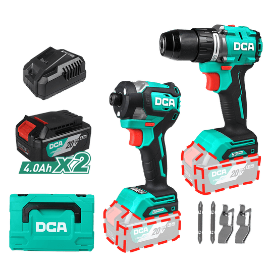 COMBO TALADRO PERCUTOR + DESTORNILLADOR IMPACTO 20V BRUSHLESS 2X4.0AH