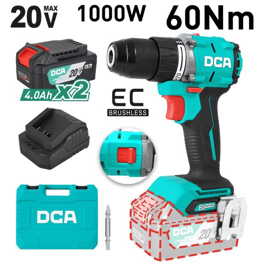 TALADRO PERCUTOR 20V BRUSHLESS 13MM 60N.M 20+2 B:4.0AHX2